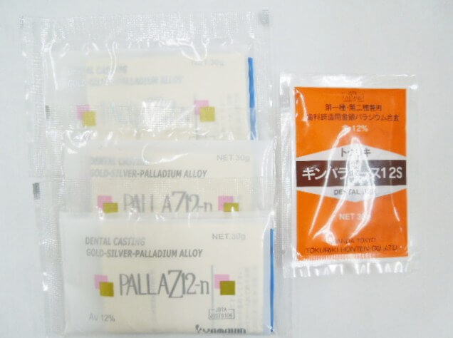 歯科用金属 12％金パラジウム 徳力キンパラエース12S＆山本貴金属パラゼット12