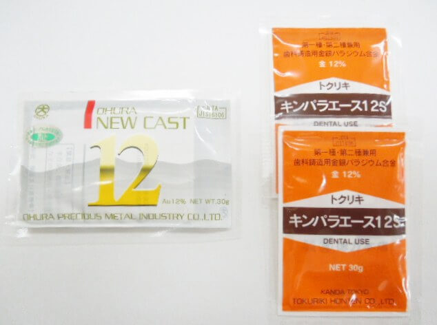 歯科用金属 12％金パラジウム 大浦貴金属ニューキャスト12＆徳力キンパラエース12S